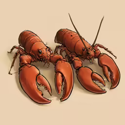 three large lobsters are shown in an artistic way