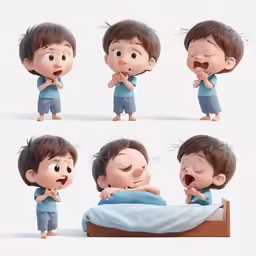 a set of various poses of a child with various facial expressions