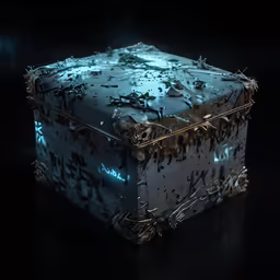 a large, artistic suitcase has many writing on it