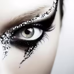 a close up of a persons eye with a lot of glitter in the eyes
