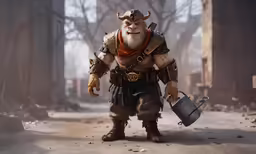 a man dressed as an elf and holding a shovel