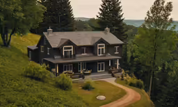 a house with a path going up the hill to it