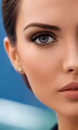 a woman wearing green eyeliner with pearls