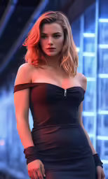 a lady posing for the camera in a dark dress