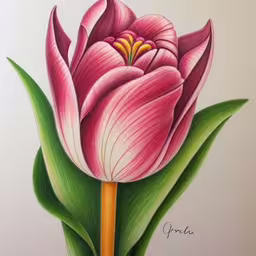 there is a pink flower on the white background,a pink flower sits on top of green leaves,this is a picture of a large flower on the table,pink flower in full bloom on white paper,a pink flower that is in a vase