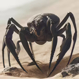 a spider with his legs spread sitting on sand