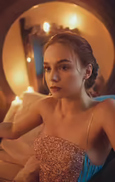 a woman in a dress in a mirror