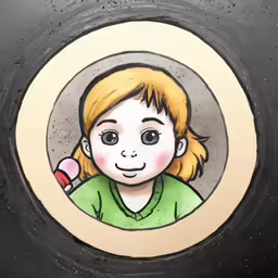 a painting of a young girl with blonde hair in a circle