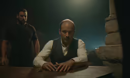 a couple of men standing around a table