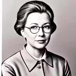 there is a drawing of a woman wearing glasses