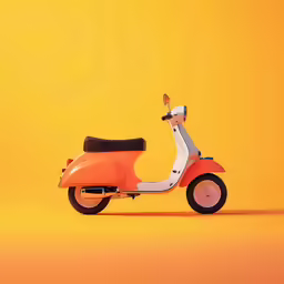 a toy moped is shown against a yellow background