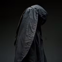 the back of a hooded black jacket on a person