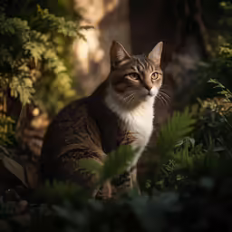 a cat is looking at something interesting