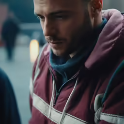 the man is looking down at his cell phone
