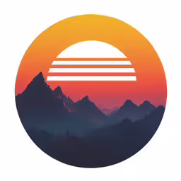 a circle is shown with the sun rising over the mountains