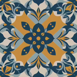 a blue, orange and white abstract design in the middle