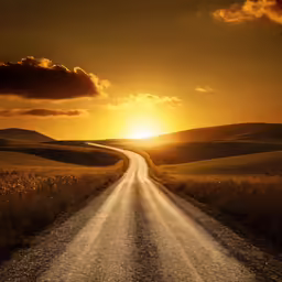 the sun sets on a rural rural road