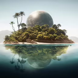 an island is surrounded by trees, water and rocks