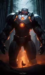 an robot in the middle of a forest