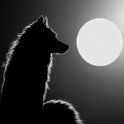 a dog sitting under a full moon