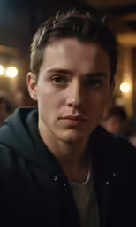 a young man sitting down at a restaurant