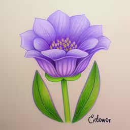 this is a drawing of a flower that i made,this is a drawing of a blue flower,an easy way to draw flowers with colored pencils,a purple flower with green leaves drawn on it,this is an image of a drawing of flowers