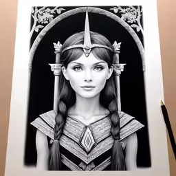 a drawing of a woman with a crown on her head