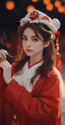 the girl is holding her head in a hat