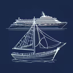 a drawing of a ship on a blue background