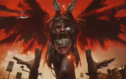 an illustration of a demon girl with her hands up