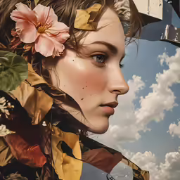 woman with a flower on her hair near some water