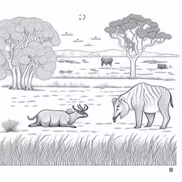 an animal in a field next to trees and another animal