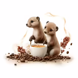 two small brown animals sitting on top of a table