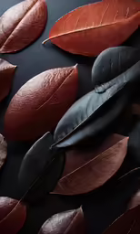 some brown and silver leaves and one green leaf