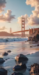 the golden gate bridge over the ocean under a cloudy sky