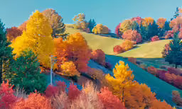 autumn foliages and rolling hills in the sun