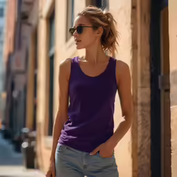 a woman standing outside with her arms on her hips wearing sunglasses