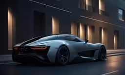 a silver car is on the street in front of a building