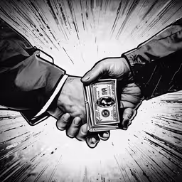 two people shaking hands over an image of money,two people shaking hands with a money bill