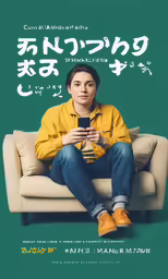 a man sits on a couch holding a cell phone