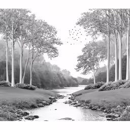 a stream running through a forest surrounded by trees