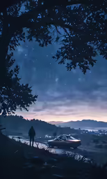 a person is standing by the water in the dark