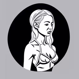 a woman wearing breast - tapping clothing and a black circle,a drawing of a woman in a black and white circle