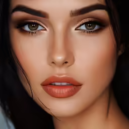 a close up shot of a woman with brown eyeliners