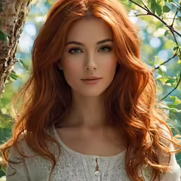 a beautiful woman with long red hair and blue eyes