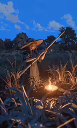 a person standing over a stove holding a wooden stick and a pot