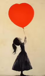 a painting of a girl holding a heart shaped balloon