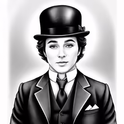 a drawing of a young man wearing a suit and hat
