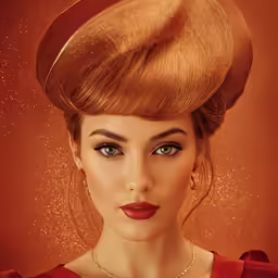 a woman wearing a large hat, posing with red eyeshades and a dress