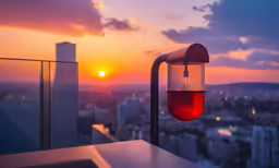 a view of city skylines from the top of a building